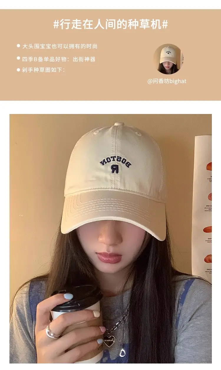 Korean Style Vintage Beige Letter Embroidered Baseball Cap Women's Summer — feature 4