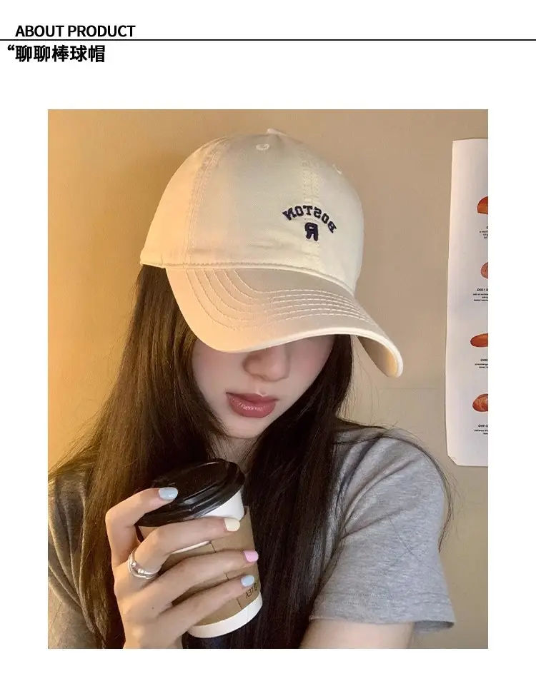 Korean Style Vintage Beige Letter Embroidered Baseball Cap Women's Summer — feature 5