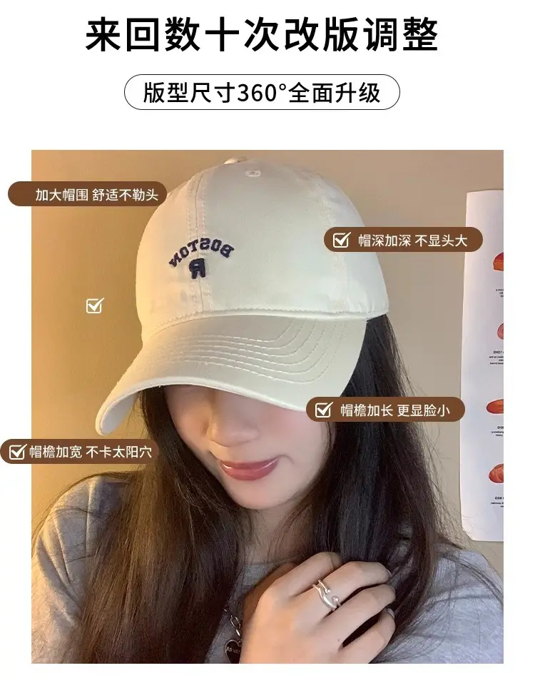 Korean Style Vintage Beige Letter Embroidered Baseball Cap Women's Summer — feature 6