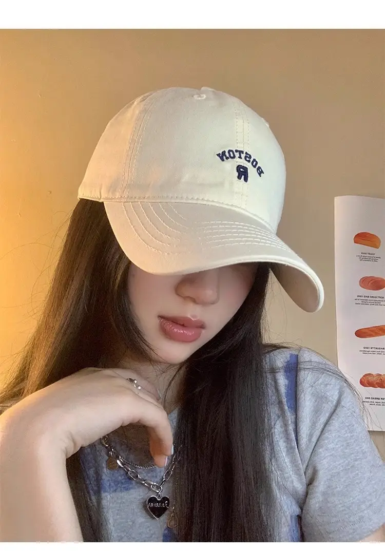 Korean Style Vintage Beige Letter Embroidered Baseball Cap Women's Summer — feature 9
