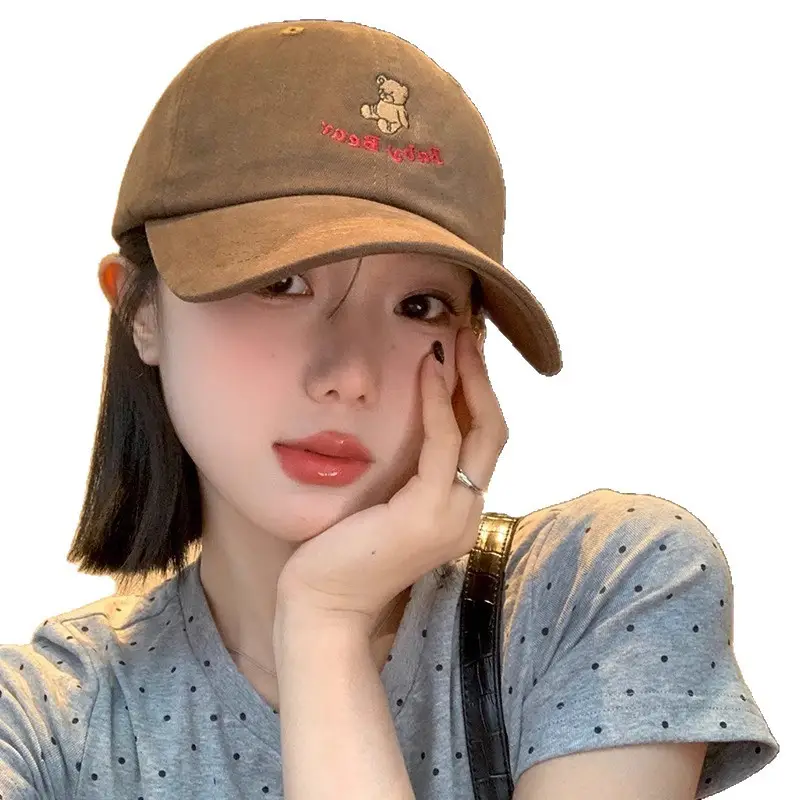 Korean-style Cartoon Bear Cap Women Summer Beige - Image 11