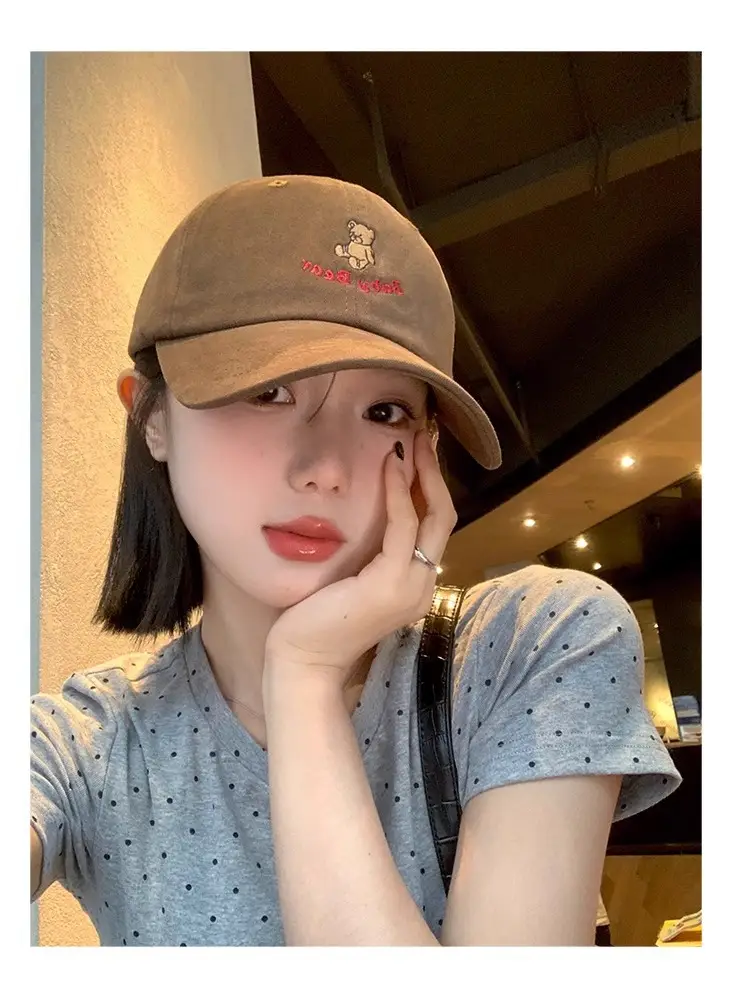 Korean-style Cartoon Bear Cap Women Summer Beige — feature 9