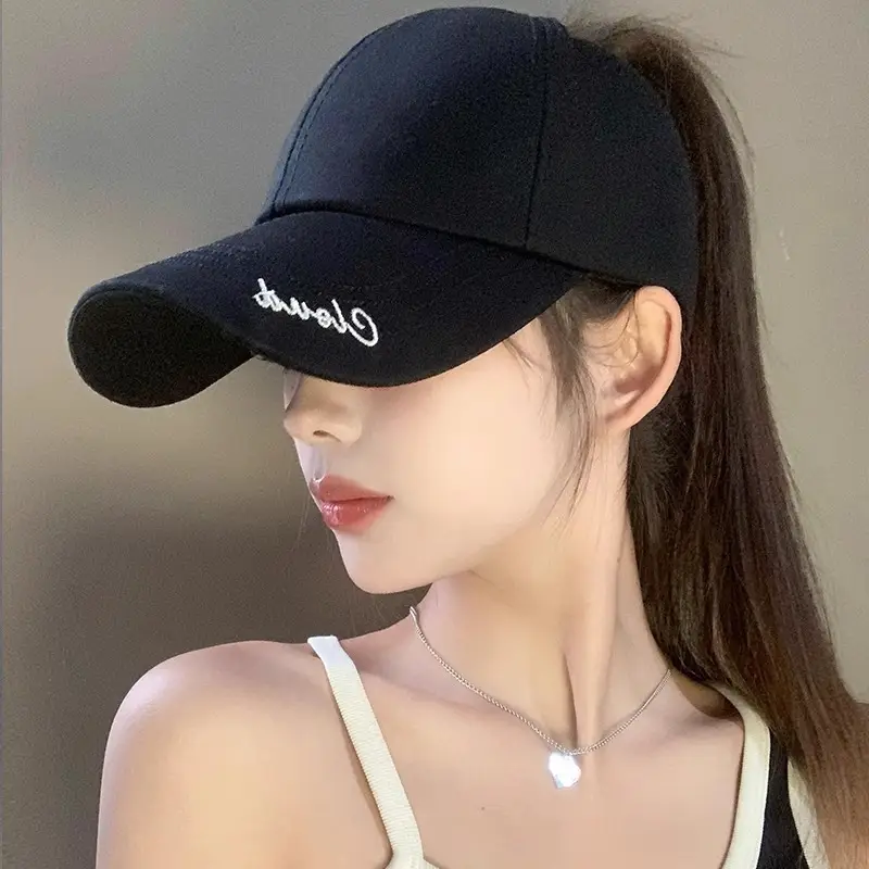 Black High Pony Tail Baseball Cap Women Summer Sunscreen Hat - Image 6