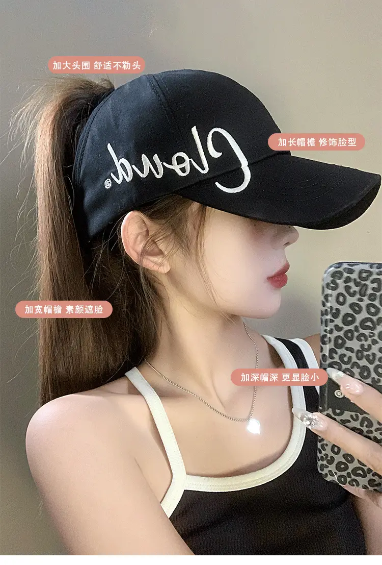 Black High Pony Tail Baseball Cap Women Summer Sunscreen Hat — feature 6
