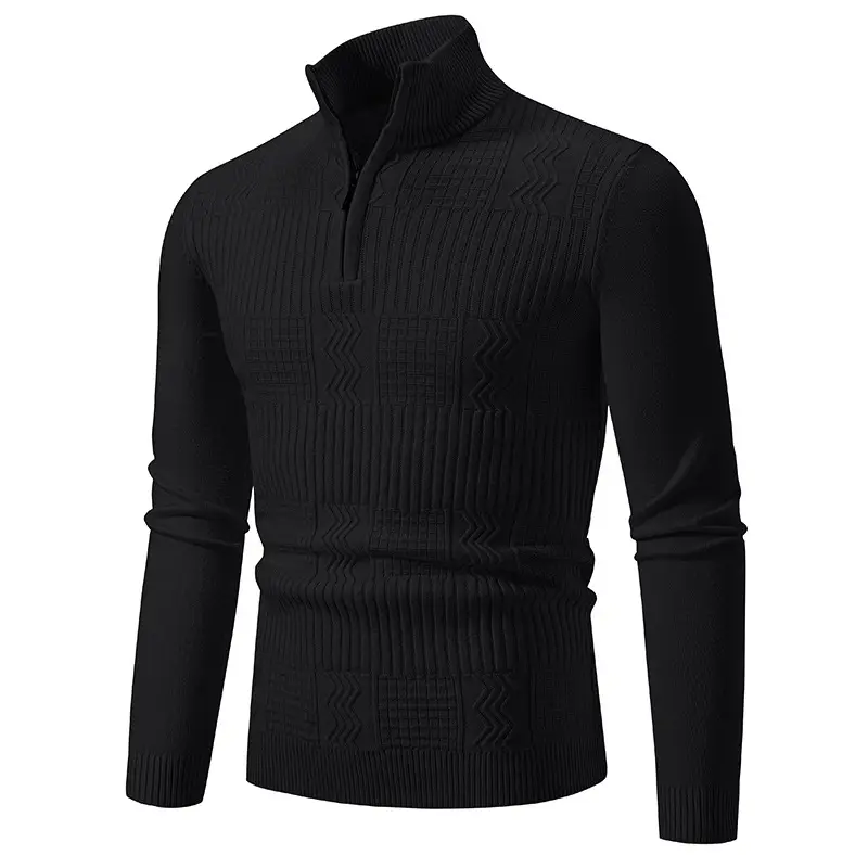 Men's Navy Solid Collar Pullover Sweater