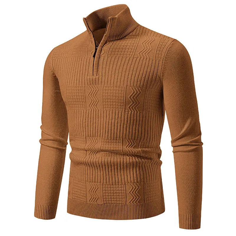 Men's Navy Solid Collar Pullover Sweater