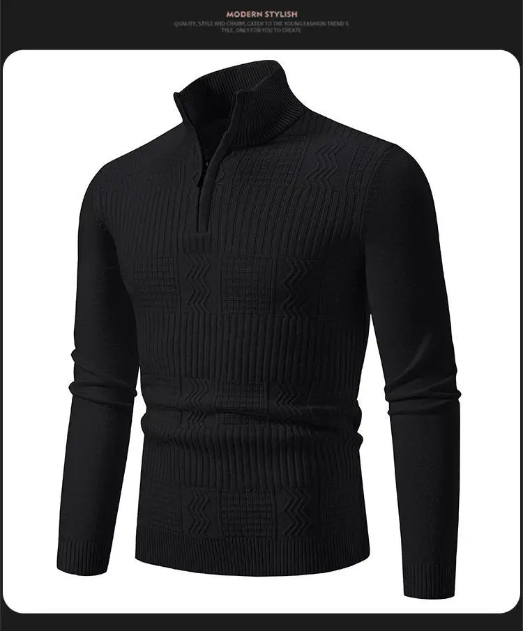 Men's Navy Solid Collar Pullover Sweater — feature 14