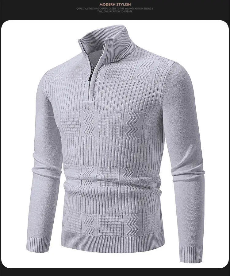 Men's Navy Solid Collar Pullover Sweater — feature 15