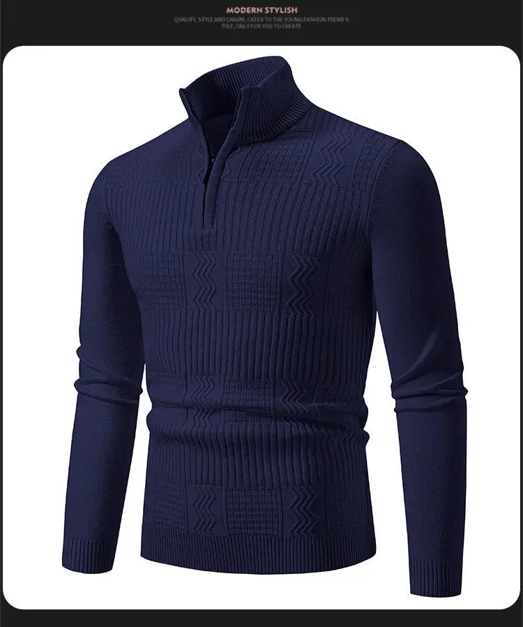 Men's Navy Solid Collar Pullover Sweater — feature 16