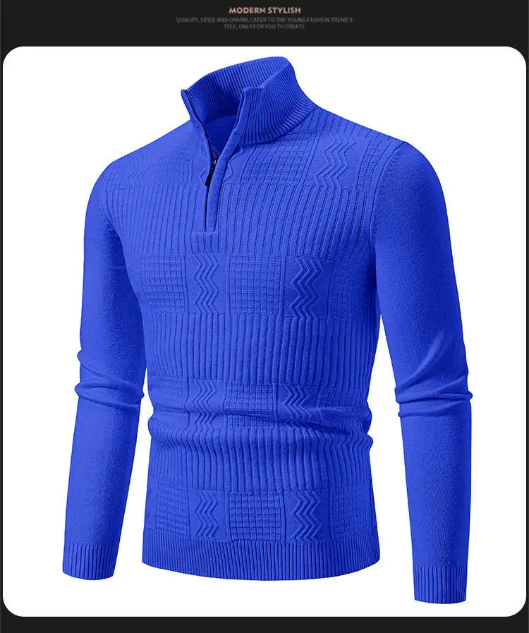 Men's Navy Solid Collar Pullover Sweater — feature 17