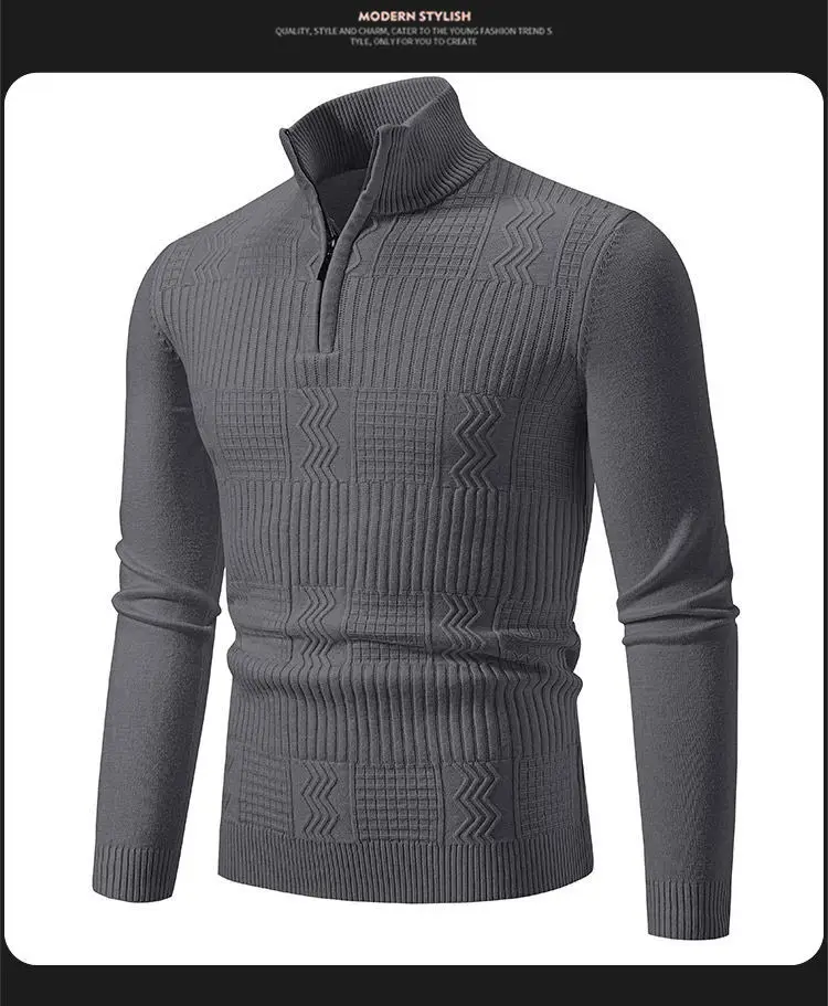 Men's Navy Solid Collar Pullover Sweater — feature 18