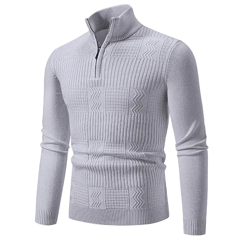 Men's Navy Solid Collar Pullover Sweater