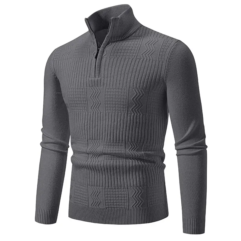 Men's Navy Solid Collar Pullover Sweater