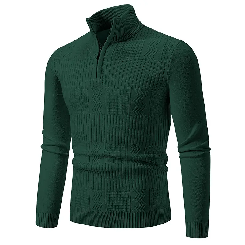 Men's Navy Solid Collar Pullover Sweater