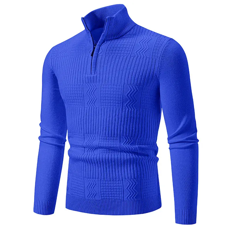 Men's Navy Solid Collar Pullover Sweater