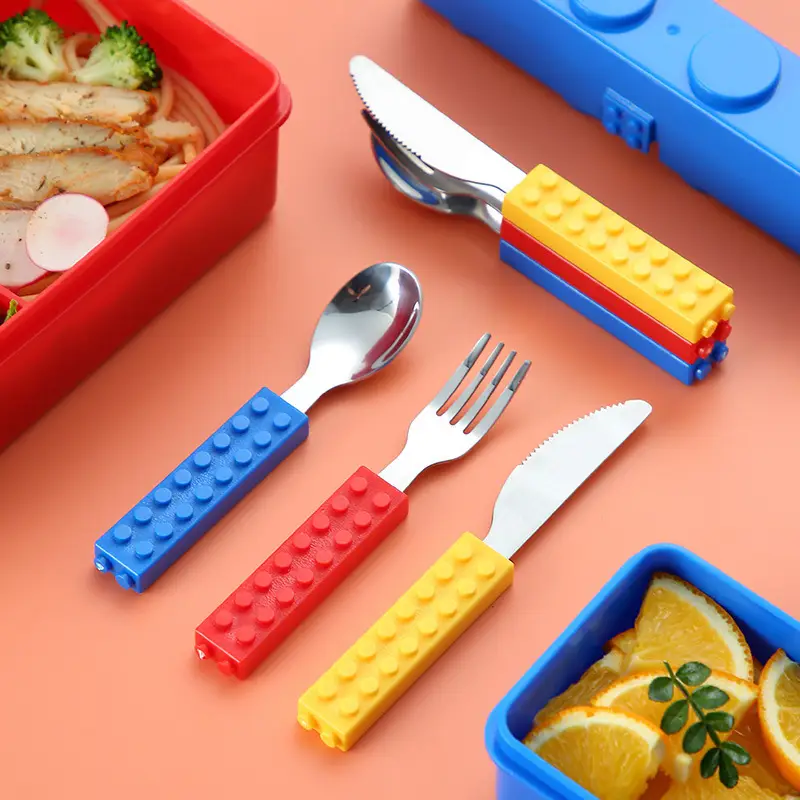 Fun Children's Assembled Pixel Building Blocks Lunch Box Plastic Microwave Heating Lunch Box Picnic Portable Salsa Box
