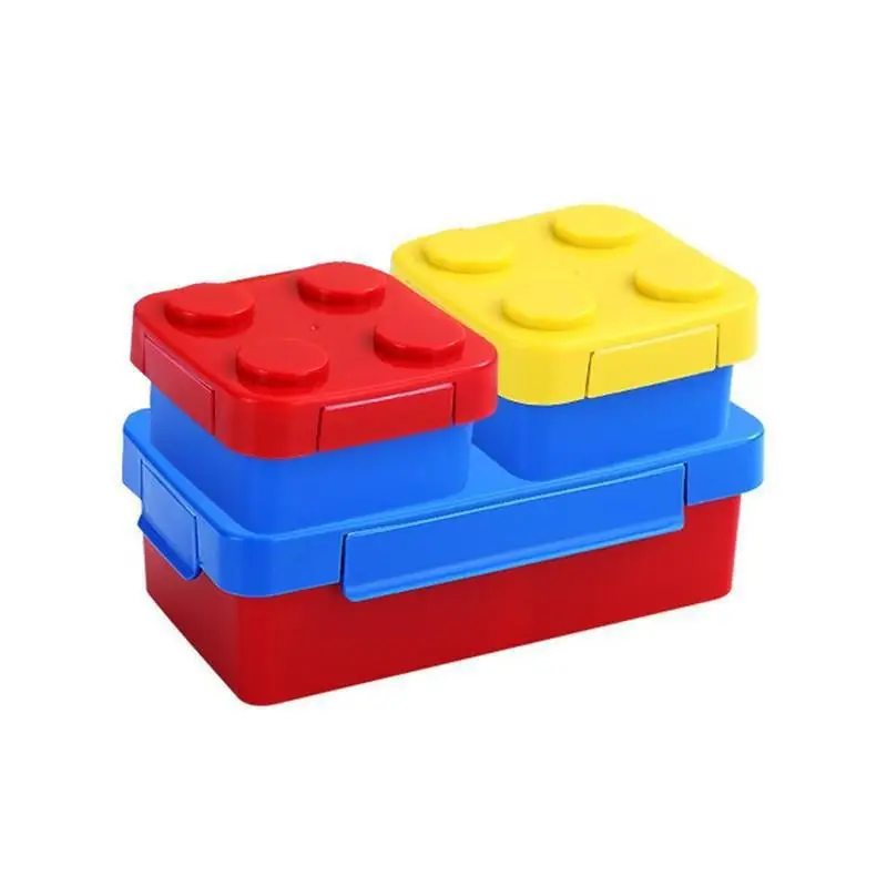 Fun Children's Assembled Pixel Building Blocks Lunch Box Plastic Microwave Heating Lunch Box Picnic Portable Salsa Box