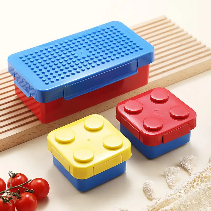 Fun Children's Assembled Pixel Building Blocks Lunch Box Plastic Microwave Heating Lunch Box Picnic Portable Salsa Box