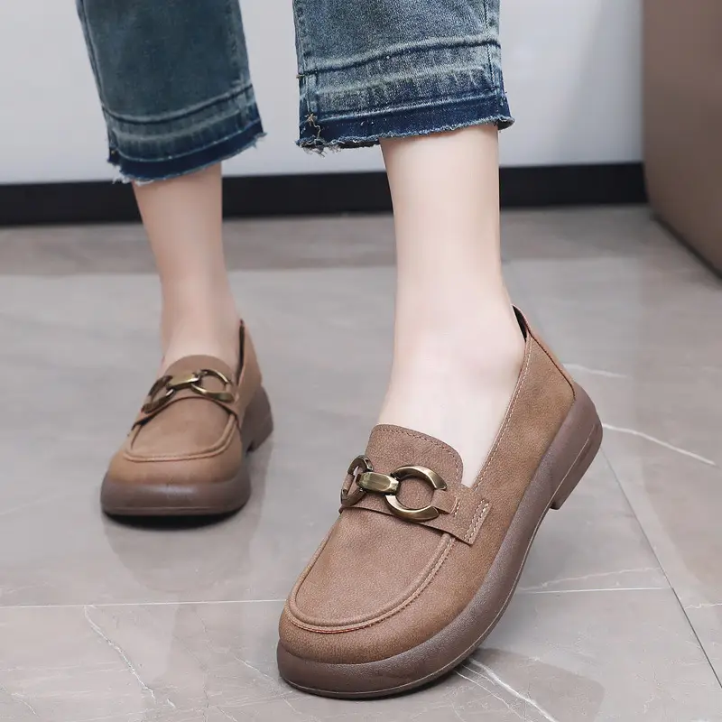 Spring and Autumn New Women's Shoes Thick Bottom Loafers Soft Bottom Soft Moms Shoes Comfortable Breathable Slip-on Women's Single Shoes