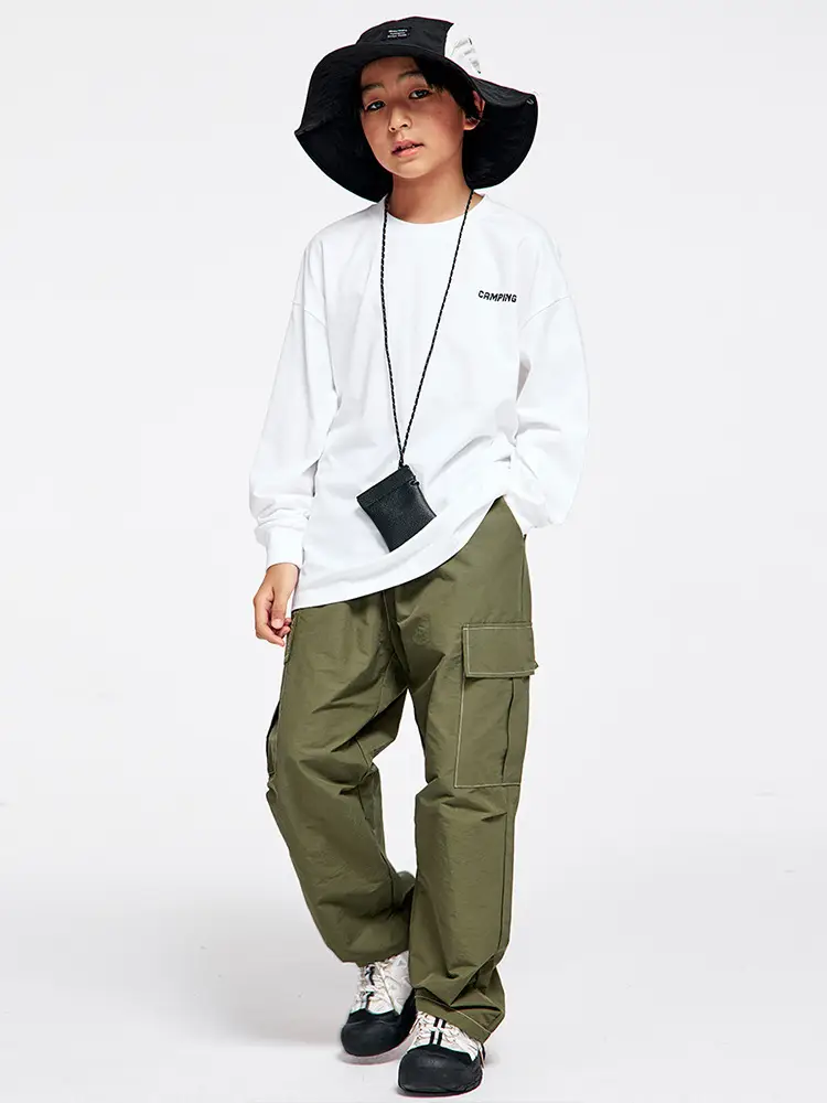 Kids Cotton Long Sleeve T-Shirt Green Cargo Pants Set - Image 7