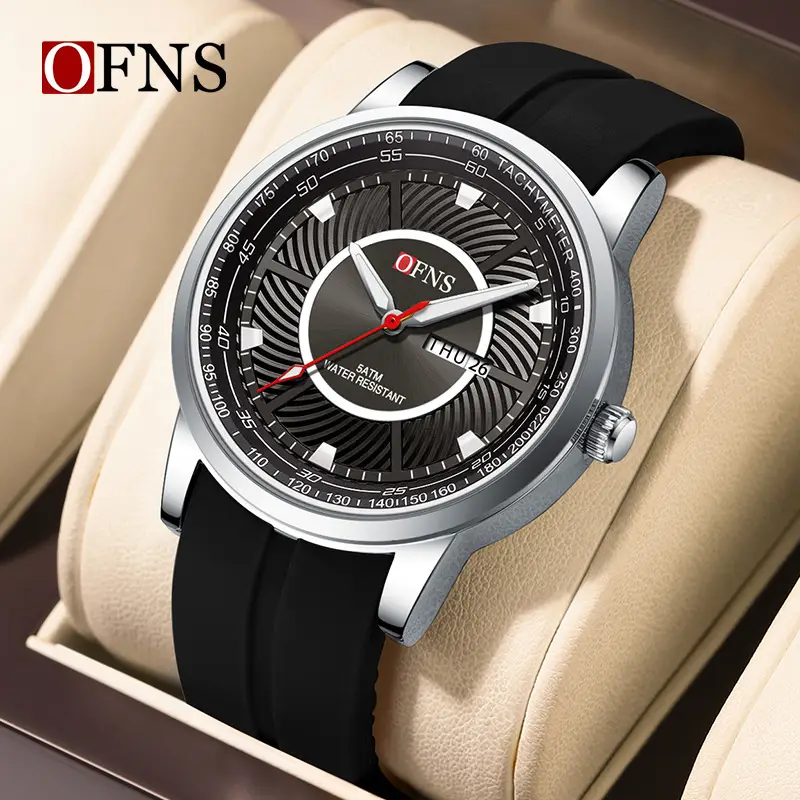 Men's Black Quartz Watch with Red Dial & Waterproof Strap - Image 13