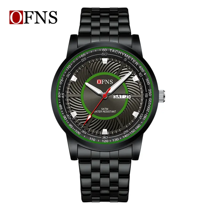 Men's Black Quartz Watch with Red Dial & Waterproof Strap - Image 10
