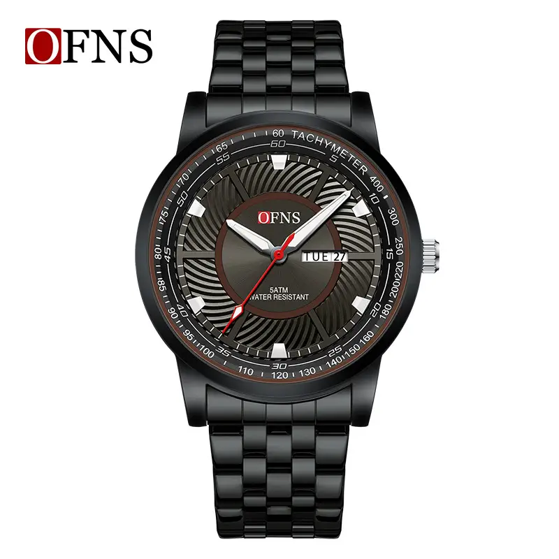 Men's Black Quartz Watch with Red Dial & Waterproof Strap - Image 11