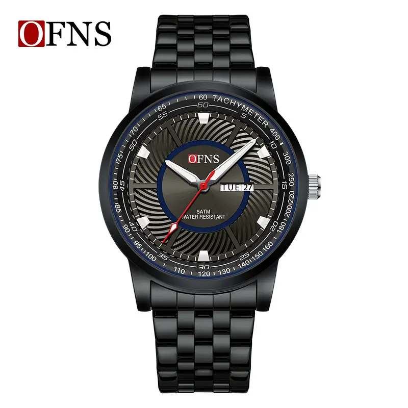 Men's Black Quartz Watch with Red Dial & Waterproof Strap - Image 8