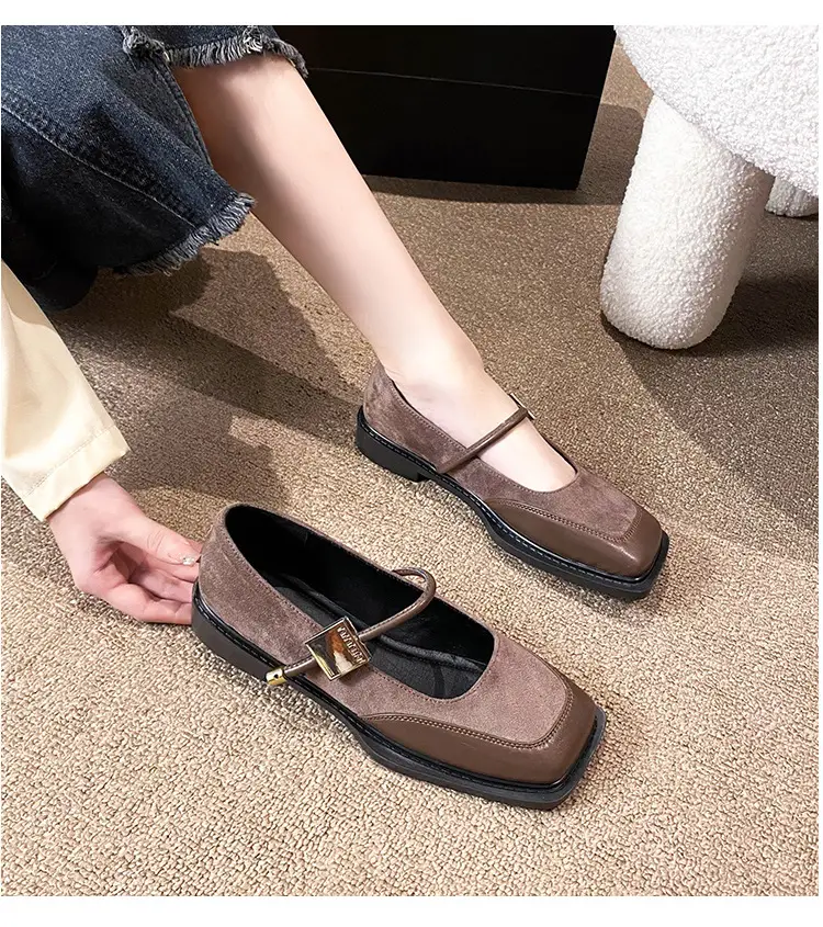 French Style Retro Flat Bottom Grandma Shoes Women's Shallow Mouth Design Sense Color-matching Square Head Elegant Mary Jane Shoes Women — feature 16