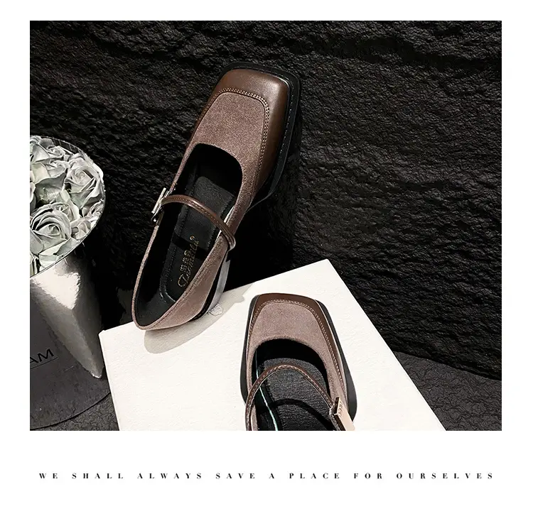 French Style Retro Flat Bottom Grandma Shoes Women's Shallow Mouth Design Sense Color-matching Square Head Elegant Mary Jane Shoes Women — feature 18