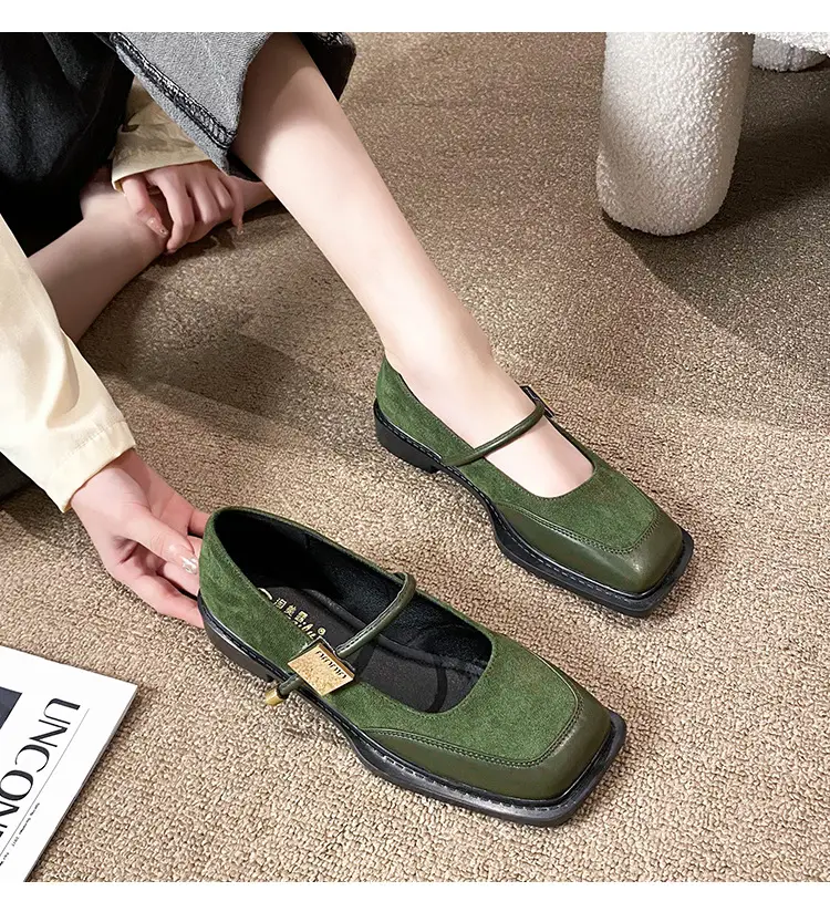 French Style Retro Flat Bottom Grandma Shoes Women's Shallow Mouth Design Sense Color-matching Square Head Elegant Mary Jane Shoes Women — feature 20