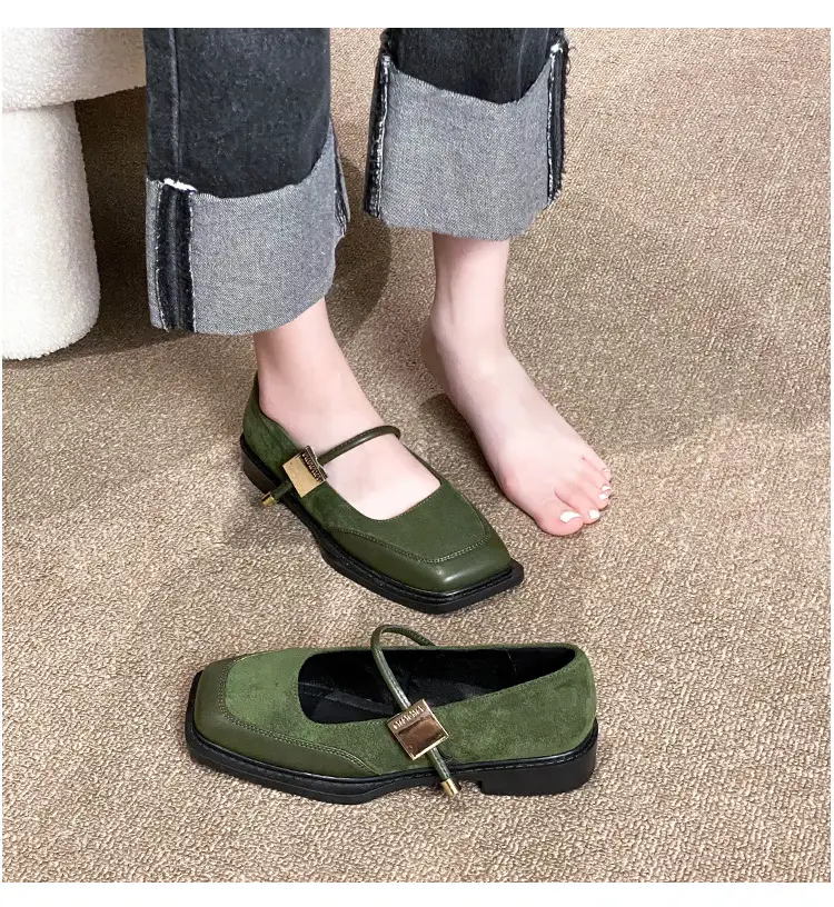 French Style Retro Flat Bottom Grandma Shoes Women's Shallow Mouth Design Sense Color-matching Square Head Elegant Mary Jane Shoes Women — feature 21