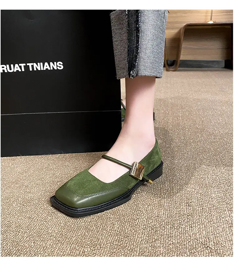 French Style Retro Flat Bottom Grandma Shoes Women's Shallow Mouth Design Sense Color-matching Square Head Elegant Mary Jane Shoes Women — feature 22