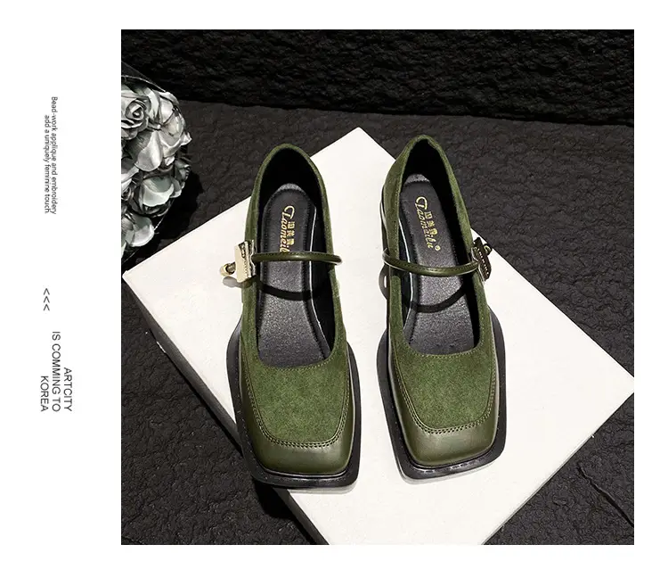 French Style Retro Flat Bottom Grandma Shoes Women's Shallow Mouth Design Sense Color-matching Square Head Elegant Mary Jane Shoes Women — feature 23