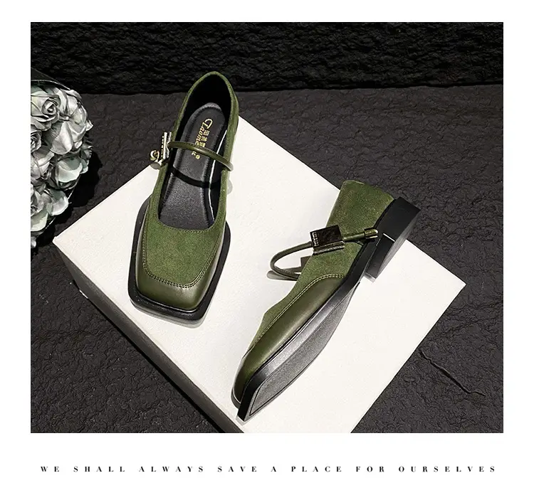 French Style Retro Flat Bottom Grandma Shoes Women's Shallow Mouth Design Sense Color-matching Square Head Elegant Mary Jane Shoes Women — feature 24