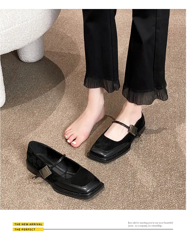 French Style Retro Flat Bottom Grandma Shoes Women's Shallow Mouth Design Sense Color-matching Square Head Elegant Mary Jane Shoes Women — feature 9