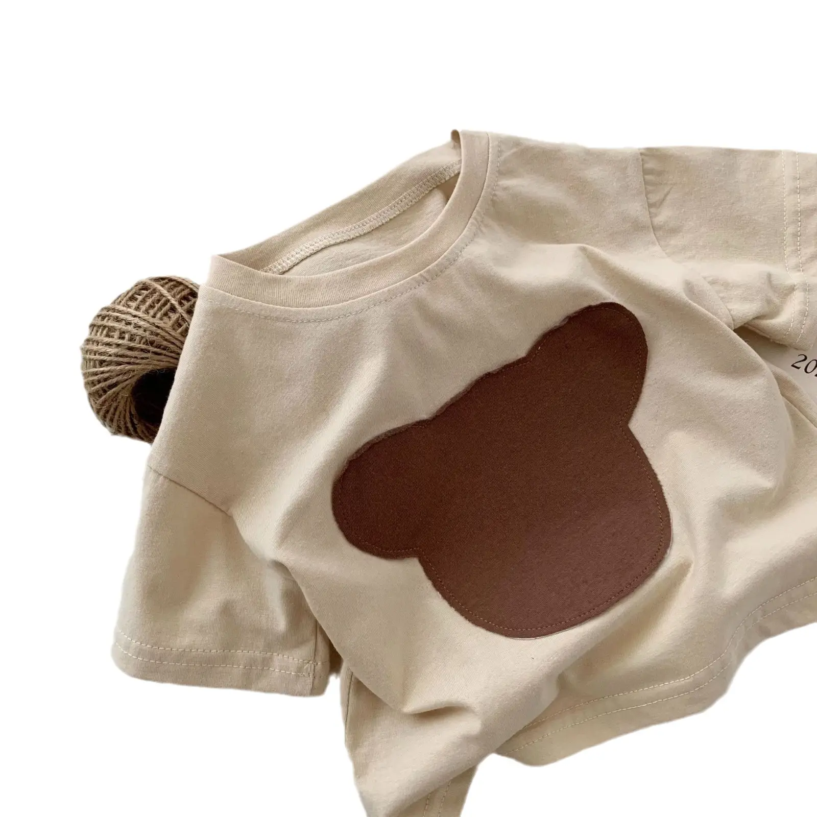 Children Patchwork Bear T-Shirt Brown Cream Medium