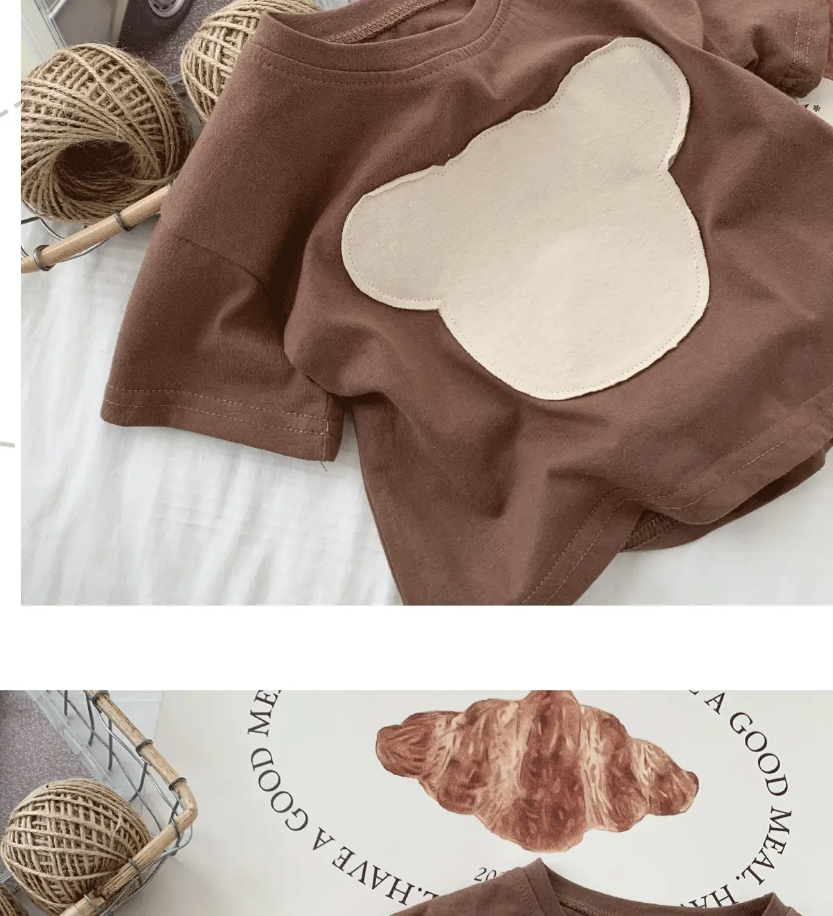 Children Patchwork Bear T-Shirt Brown Cream Medium — feature 11