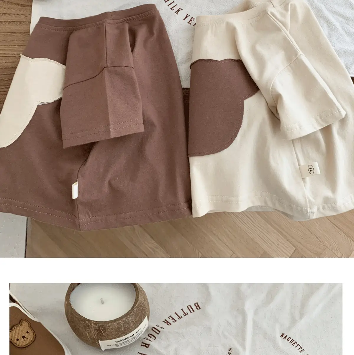 Children Patchwork Bear T-Shirt Brown Cream Medium — feature 13