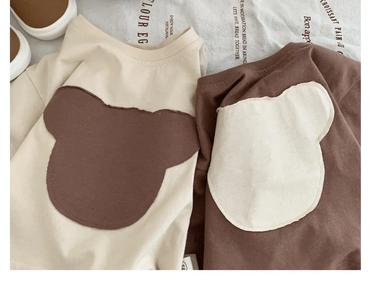 Children Patchwork Bear T-Shirt Brown Cream Medium — feature 14