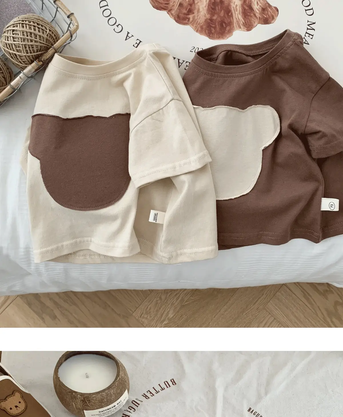 Children Patchwork Bear T-Shirt Brown Cream Medium — feature 6