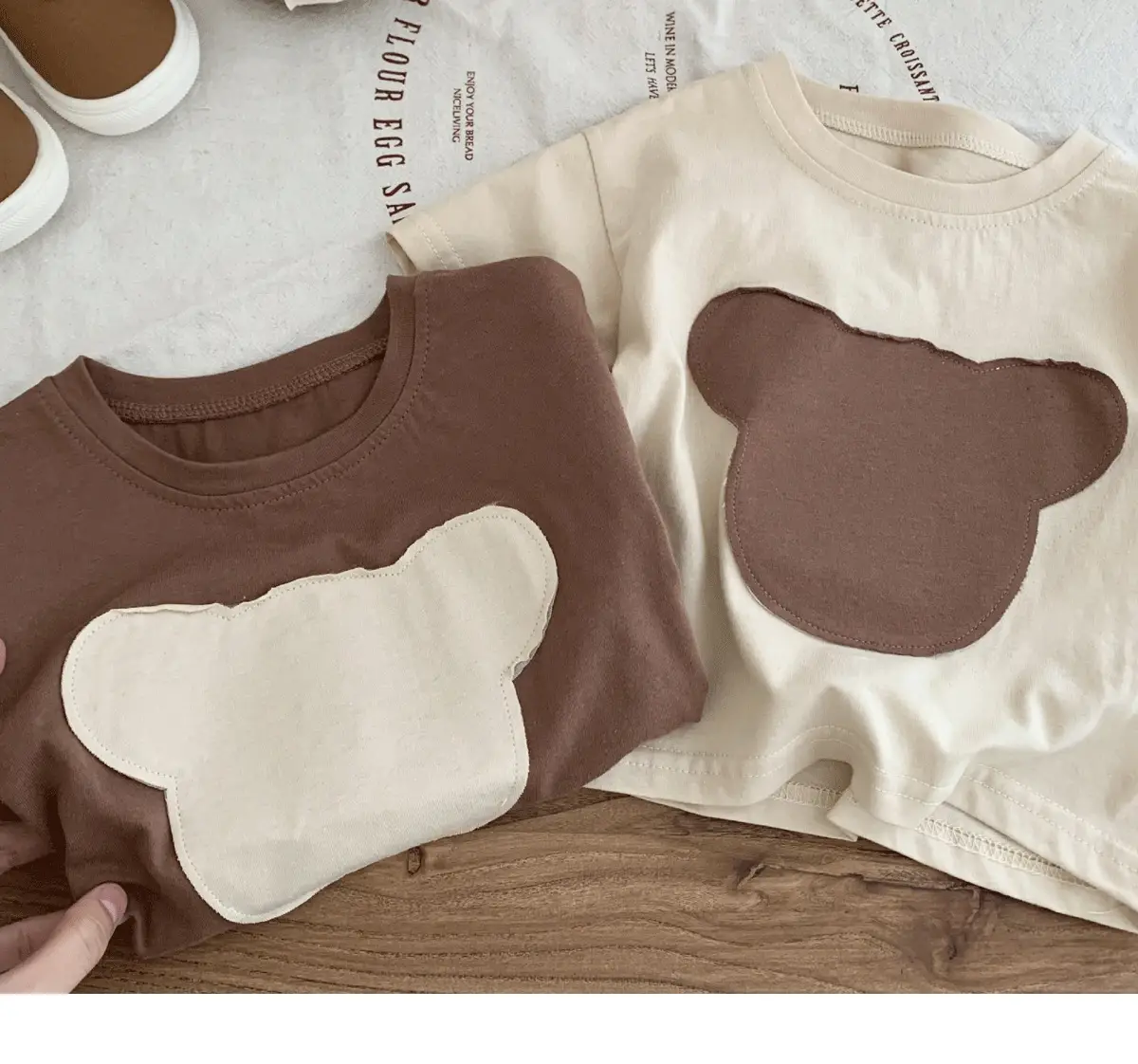 Children Patchwork Bear T-Shirt Brown Cream Medium — feature 7