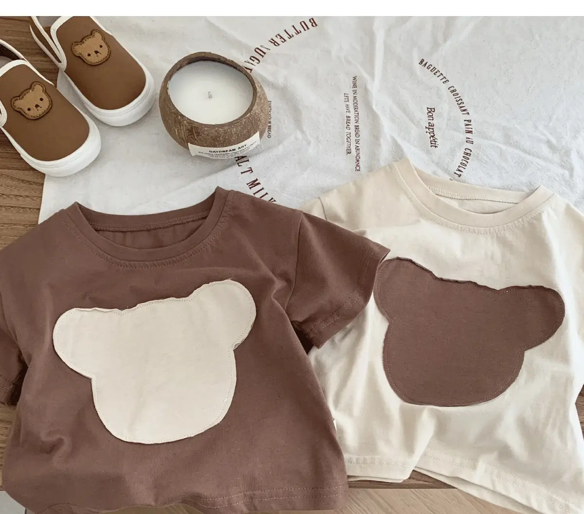 Children Patchwork Bear T-Shirt Brown Cream Medium — feature 8