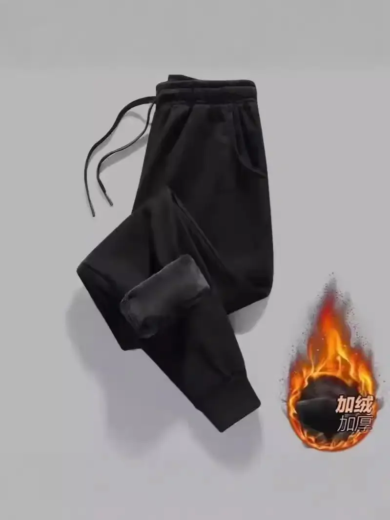 Men Fleece Jogger Pants Black Sweatpants Spring Autumn - Image 6