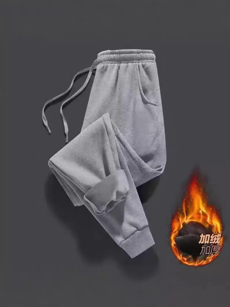 Men Fleece Jogger Pants Black Sweatpants Spring Autumn - Image 7