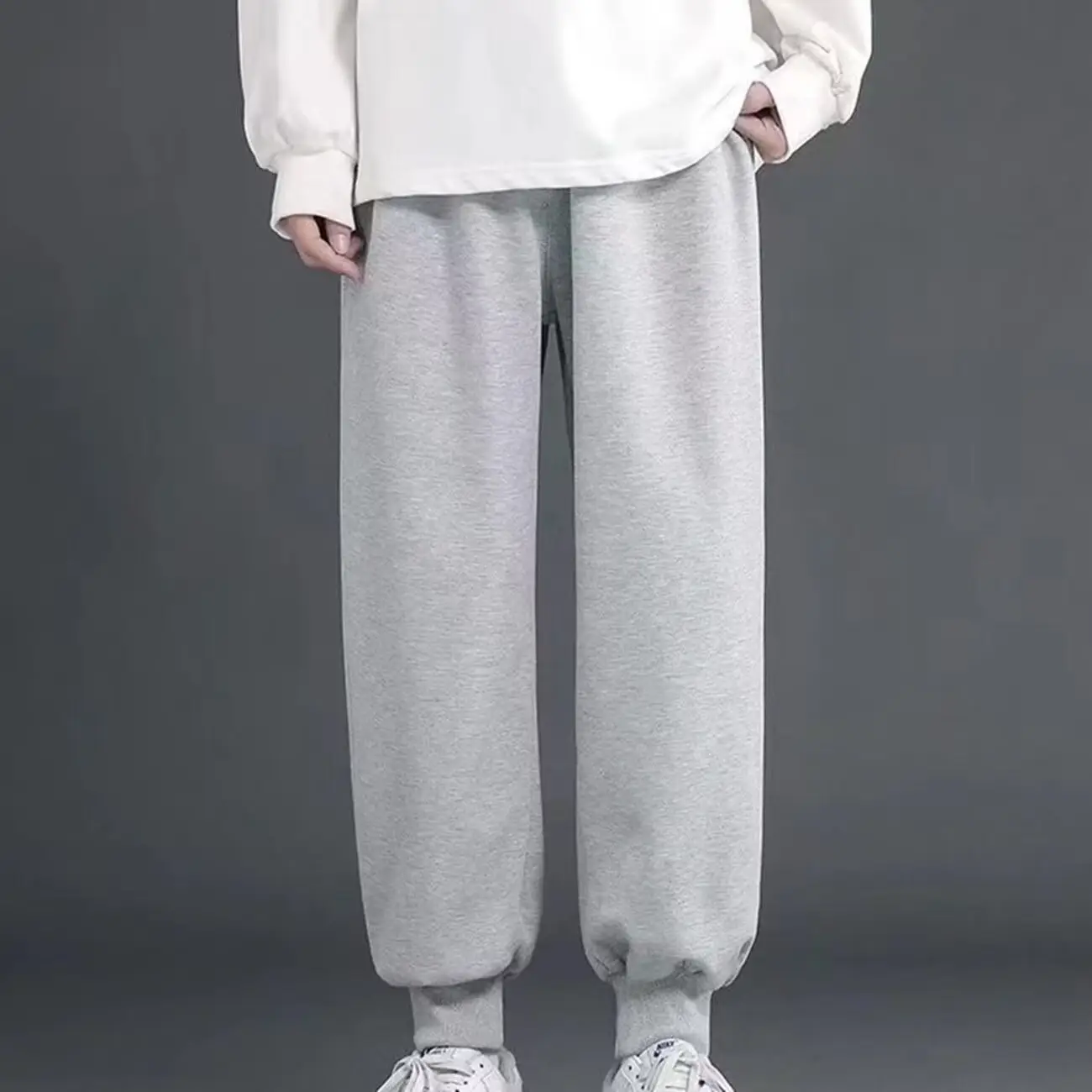 Men Fleece Jogger Pants Black Sweatpants Spring Autumn - Image 4