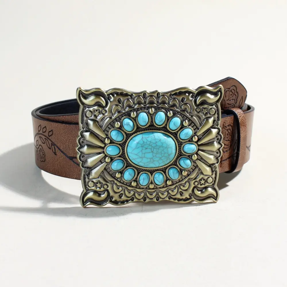 Women's Western Buckle Belt with Turquoise Beads — feature 10