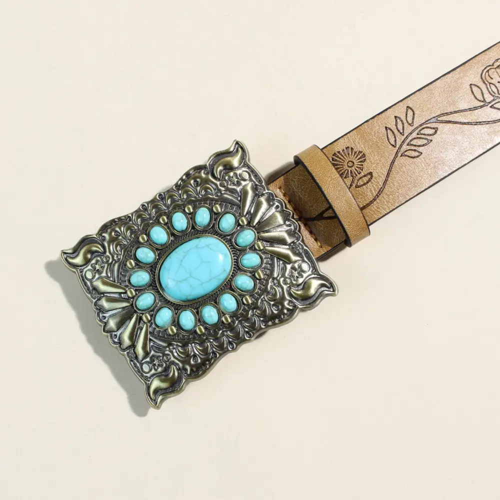Women's Western Buckle Belt with Turquoise Beads — feature 2