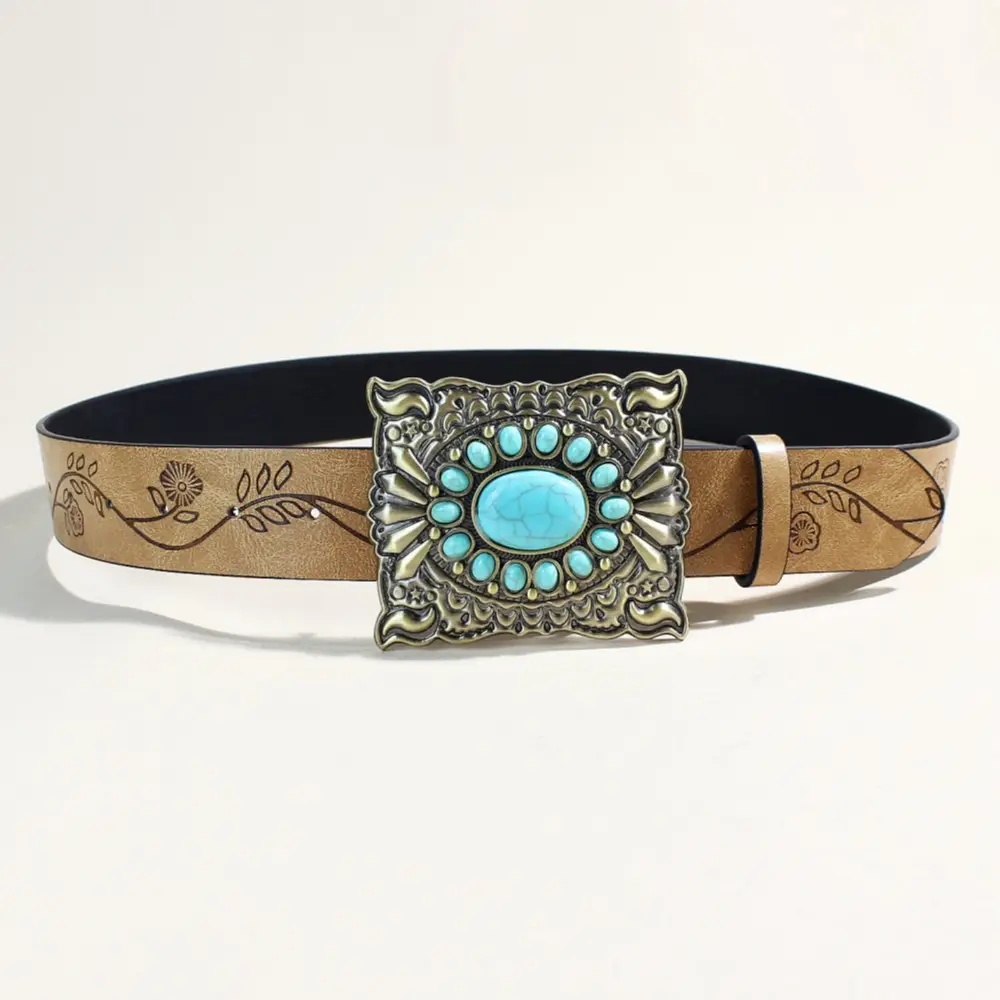 Women's Western Buckle Belt with Turquoise Beads — feature 3