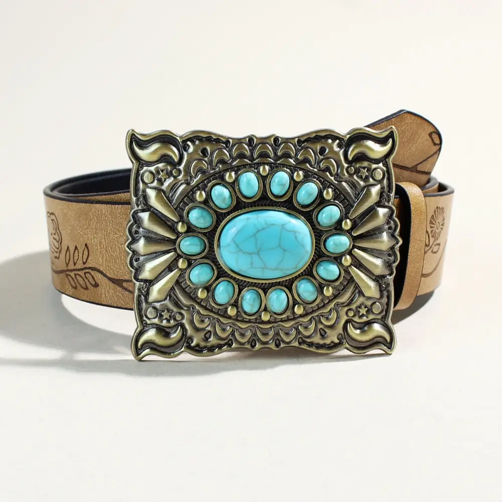 Women's Western Buckle Belt with Turquoise Beads — feature 6